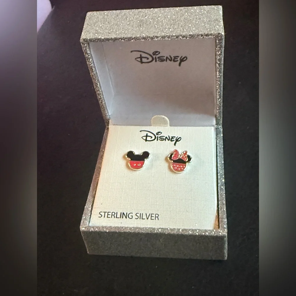 Disney Silver Mickey and Minnie Mouse Stud Earrings NWT